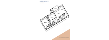 A black and white diagram of a two bedroom apartment layout.